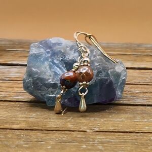 Tigers Eye and Aterling Silver Beaded Drop Earrings